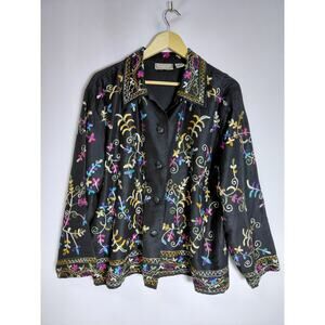 Life Style Embroidered Silk Blend Jacket Black Lightweight -See Measurements